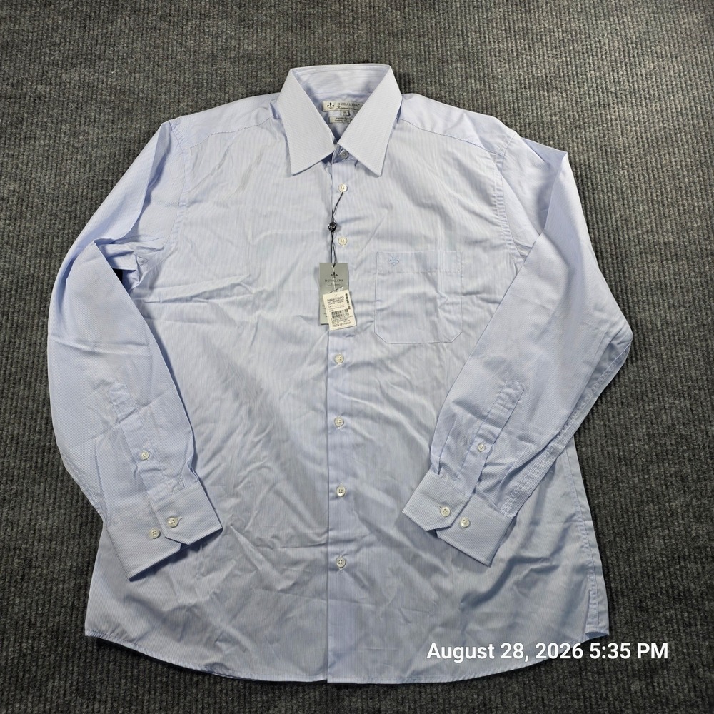 Dudalina Business Comfort Fit Blue White Stripe Egyptian Cotton Shirt Mens 17.5